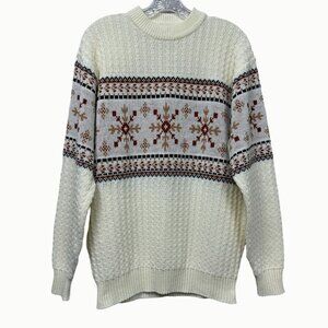 Vintage Silton Nordic Snowflake Sweater Cream Brown Winter Crewneck Men’s XL